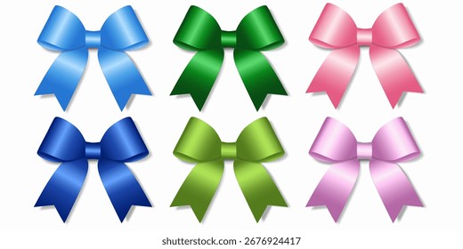 Realistic 3d set of colorful ribbon bow vector illustration