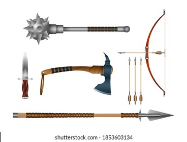 Realistic 3d Set Iron fighting cold weapon isolated on a white background. Vector Illustration
