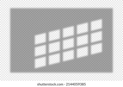 Realistic 3D shadows. Lot of cells in big window let in light, summer or spring day, projection. Graphic elements for website. Realistic vector illustration isolated on transparent background