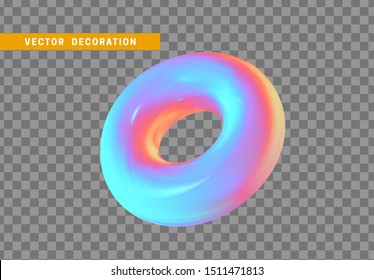 Toro de forma 3d realista, objetos de rosca com cor holográfica gradiente de holograma. Elementos decorativos geométricos isolados sobre fundo transparente. ilustração vetorial