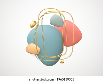 El 3D realista da forma a los fondos creativos abstractos en un estilo de moda mínimo con espacio de copia para el texto. piedras coloreadas y marco abstracto dorado. Ilustración del vector EPS10