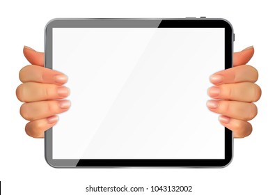 Realistic 3D Silhouette of hand with TabletPc with Blank Screen. Vector Illustration. EPS10