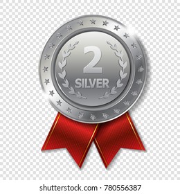 Realistic 3d silver trophy award medal for winner. 
Honor prize. 
Modern flat style isolated on background.
Vector illustration
