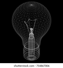 Realistic 3d sketch of electric Bulb isolated on white.Vector Illustration