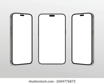 Realistic 3D Smartphone Mockup Collection. Modern Mobile Phone Front Display with Shadow, Isolated for App Design and Digital Presentation