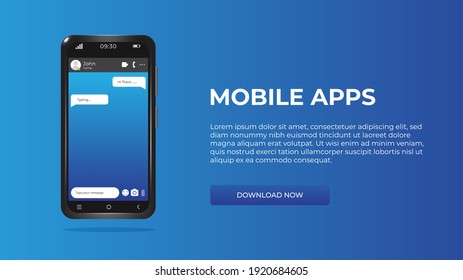 
Realistic 3d smartphone template on a blue background. Mockup cellphone. Chat messages on the cell phone screen. Form for mobile applications. Vector