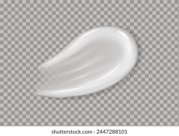 Realistic 3D smear of white cream on an isolated transparent background. Vector illustration isolated cosmetics smooth drop moisturizer for body or facial moisturing on gray background