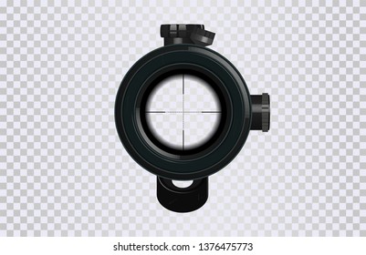 Realistic 3D Sniper scope crosshairs. Optical sight for your project. GUI element. Vector gaming template. Military and weapon.