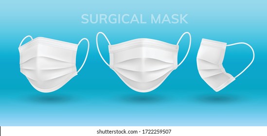 Realistic 3D solid perspective white Surgical mask in vector isolated