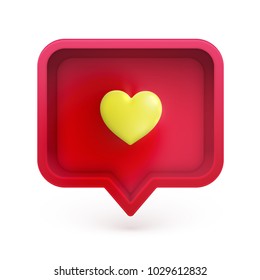 Realistic 3D speech bubble with colorful 3D heart, vector illustration