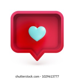 Realistic 3D speech bubble with colorful 3D heart, vector illustration