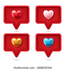 Realistic 3D speech bubble with colorful 3D heart