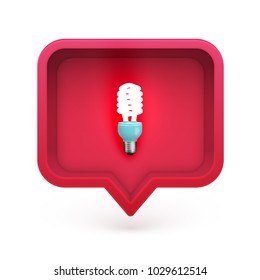 Realistic 3D speech bubble with energy saver light bulb in it, vector illustration