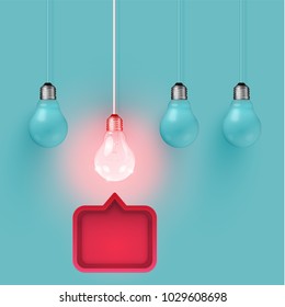 Realistic 3D speech bubble with light bulb, vector illustration