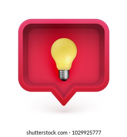 Realistic 3D speech bubble with light bulb in it, vector illustration
