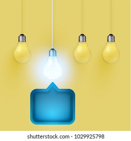 Realistic 3D speech bubble with light bulb, vector illustration