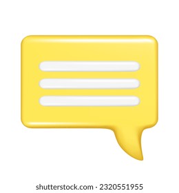 Realistischer 3D-Sprechblase-Text, Nachrichtenbox, Chatting-Box mit weißen Linien. Dekoratives 3D-Element, Chat-Dialog-Symbol, Sprudelsymbol. Vektorgrafik einzeln auf weißem Hintergrund