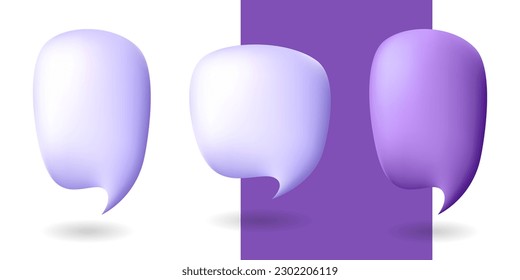 Realistic 3D speech purple bubble set isolated on white background. Chatting and message box, communication, web, social network media post concept. Vector illustration