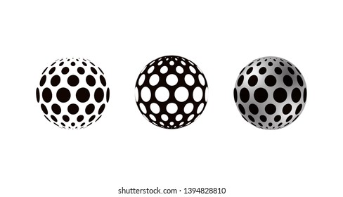 Realistic 3D spheres decorated with circles, isolated on white background. Vector illustration