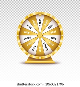 Realistic 3d Spin Golden Fortune Wheel, Lucky Roulette Vector Illustration On Transparent Background. Online Casino Lucky Game, Gold Roulette. 