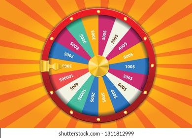 Realistic 3d spinning fortune wheel, lucky roulette vector illustration. Abstract concept graphic gambling element