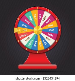 Realistic 3d spinning fortune wheel, lucky roulette vector illustration. Abstract concept graphic gambling element