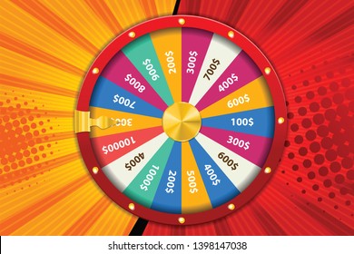 Realistic 3d spinning fortune wheel, lucky roulette vector illustration. Abstract concept graphic gambling element