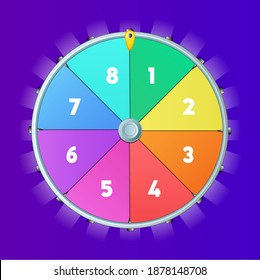 Realistic 3d spinning fortune wheel, lucky roulette vector illustration, Fortune wheel vector background, Online casino concept, Lucky roulette vector illustration Eight segmentation fortune wheel lot