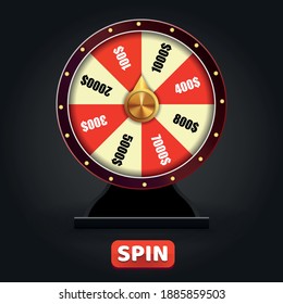 Realistic 3d spinning fortune wheel, lucky roulette vector illustration, Las Vegas, prize. Gambling concept. Can be used for greeting cards, posters, leaflets and brochure