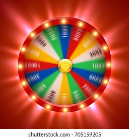 Realistic 3d spinning fortune wheel. Lucky roulette. Vector illustration