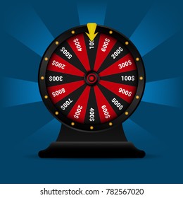 Realistic 3d spinning fortune wheel, Casino online, lucky roulette vector illustration