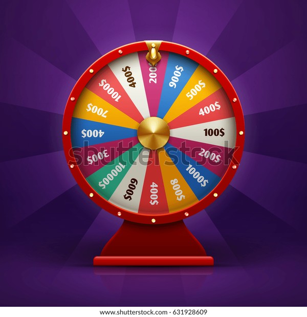 Realistic 3d spinning fortune wheel, lucky\
roulette vector\
illustration
