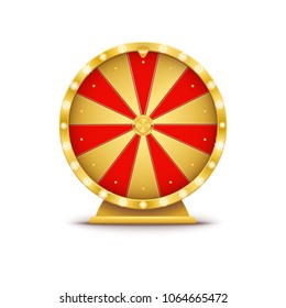 Realistic 3d Spinning Golden Fortune Wheel, Lucky Roulette Vector Illustration On Transparent Background, Online Casino Lucky Gold Roulette Game Without Numbers. 