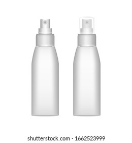 Realistic 3d Spray Bottle Mockup isolated on white background. Vector illustration for package design. Blank medicine, cosmetic, household and hygiene package template