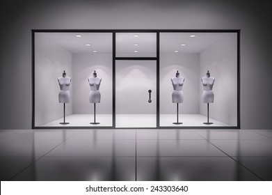 Realista loja 3D interior vitrine com manequins ilustração vetorial de fundo