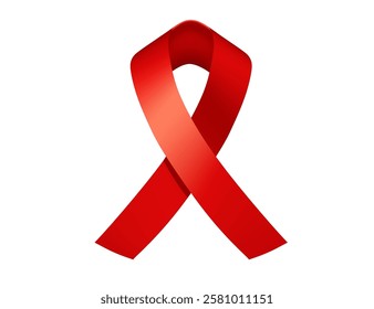 Realistic 3d style AIDS red ribbon. Vector illustration isolated on white background
