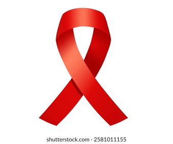 Realistic 3d style AIDS red ribbon. Vector illustration isolated on white background