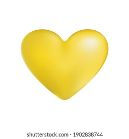 Realistic 3d style. Yellow heart isolated on white background. Vector illustration. For the design of cards, posters, banners for St valentines days.