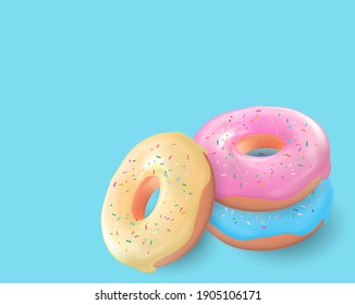 Realistic 3d sweet tasty donut. Vector illustration