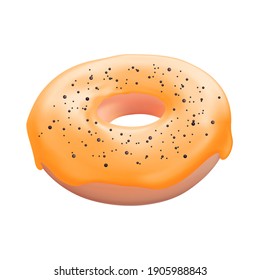 Realistic 3d sweet tasty donut with caramel icing. Vector illustration