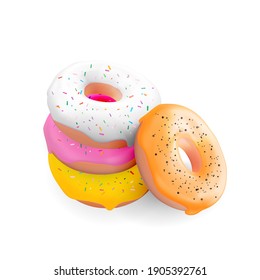 Realistic 3d sweet tasty donuts. Vector illustration