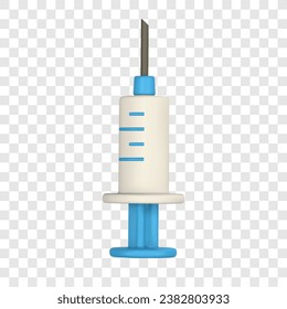 Realistic 3d syringe. Disposable equipment for injections. Medical device for vaccination. Isolated vector object. Vector illustration.