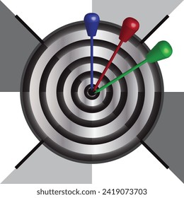 Realistic 3d target game, vector target game and arrows, our mission, company's goals