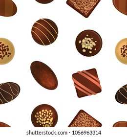 Realistic 3d Tasty Brown Chocolate Candies Seamless Pattern Background on a White Snack for Shop Element Present. Vector illustration of Candy