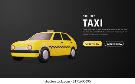 Realistic 3d Taxi Car, Online Transportation Service Landing Page Concept. Vector Illustration