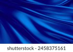 Realistic 3D Texture of Blue Silk Background. Vector texture of silk natural fabric in royal, expensive, luxury color with smooth pleats