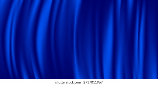 Realistische 3D-Textur auf blauem Seidenhintergrund. Vektortextur aus Seide Naturstoff in königlicher, teurer, luxuriöser Farbe mit glatten Falten