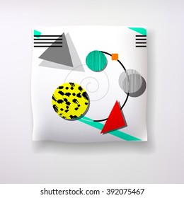 Realistic 3d throw pillow model with abstract geometric pattern. Apartment interior design element. One of cushions collection isolated on a light background.