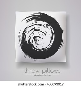 Realistic 3d throw pillow model with creative scandinavian style pattern. Interior design element. Cushion vector illustration.