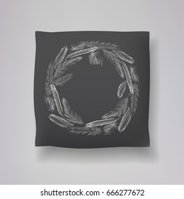 Realistic 3d throw pillow model with feather wreath print. Apartment interior design element. Cushions vector collection.